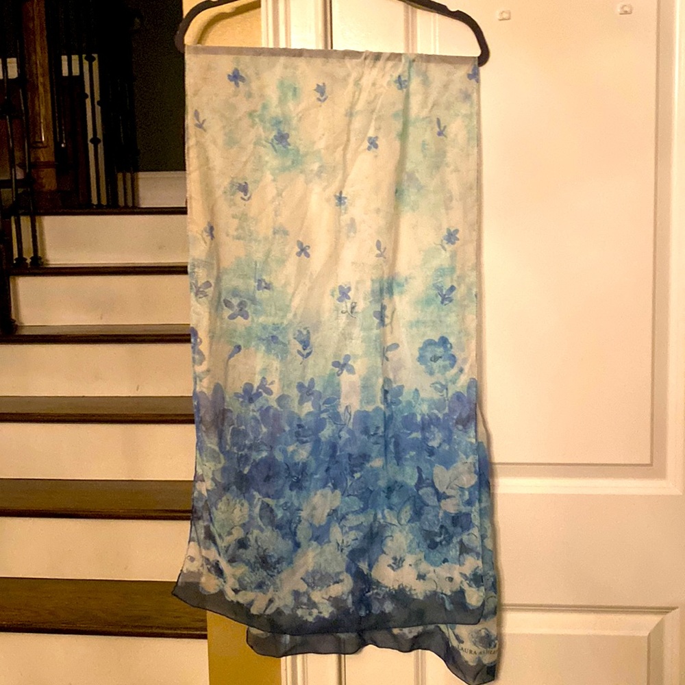 Laura Ashley, long gauzy scarf. 100% polyester,  excellent condition.